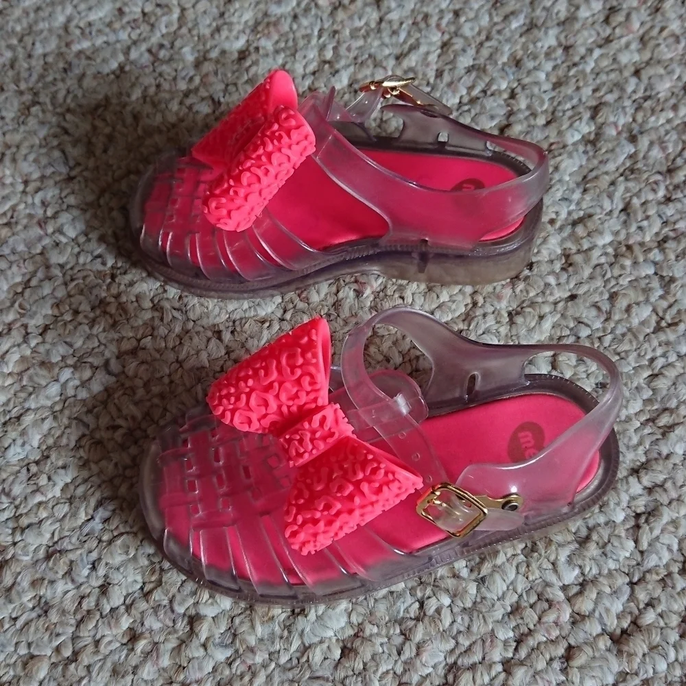 Mel By Melissa Toddler Clear Jelly Sandals Pink Leopard Bow Size 7
